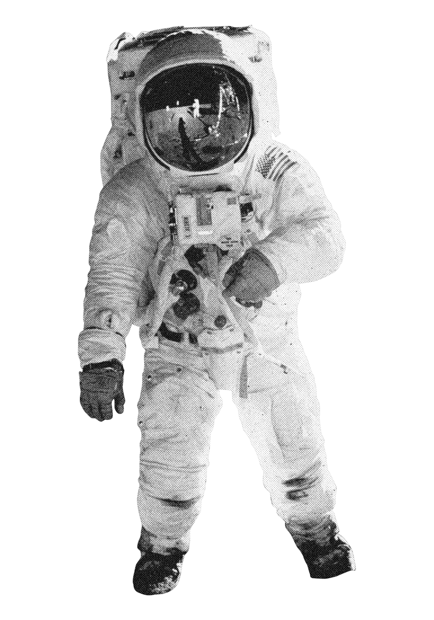 Black-and-white astronaut floating among the stars